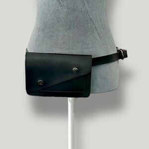 Black faux leather utility belt bag convertable small purse pocketbook